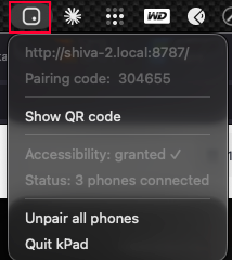 kPad menu bar